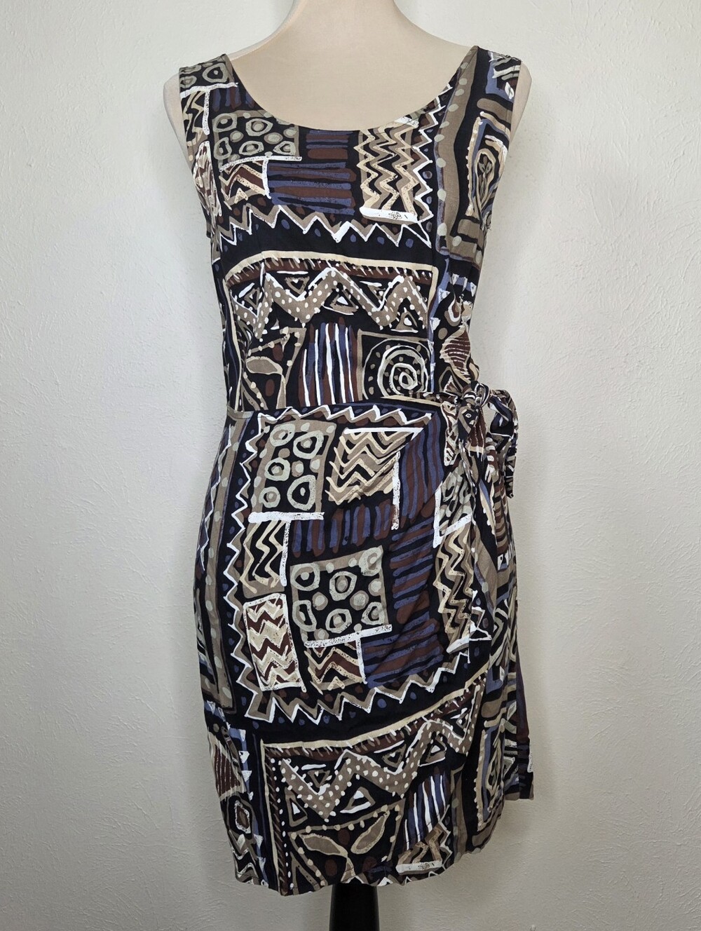 Vintage 99s Rayon Abstract Tribal Print Wrap Dress Size 7/8